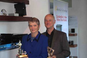 Paul & Joy Quilter showing off their hard-won trophies.